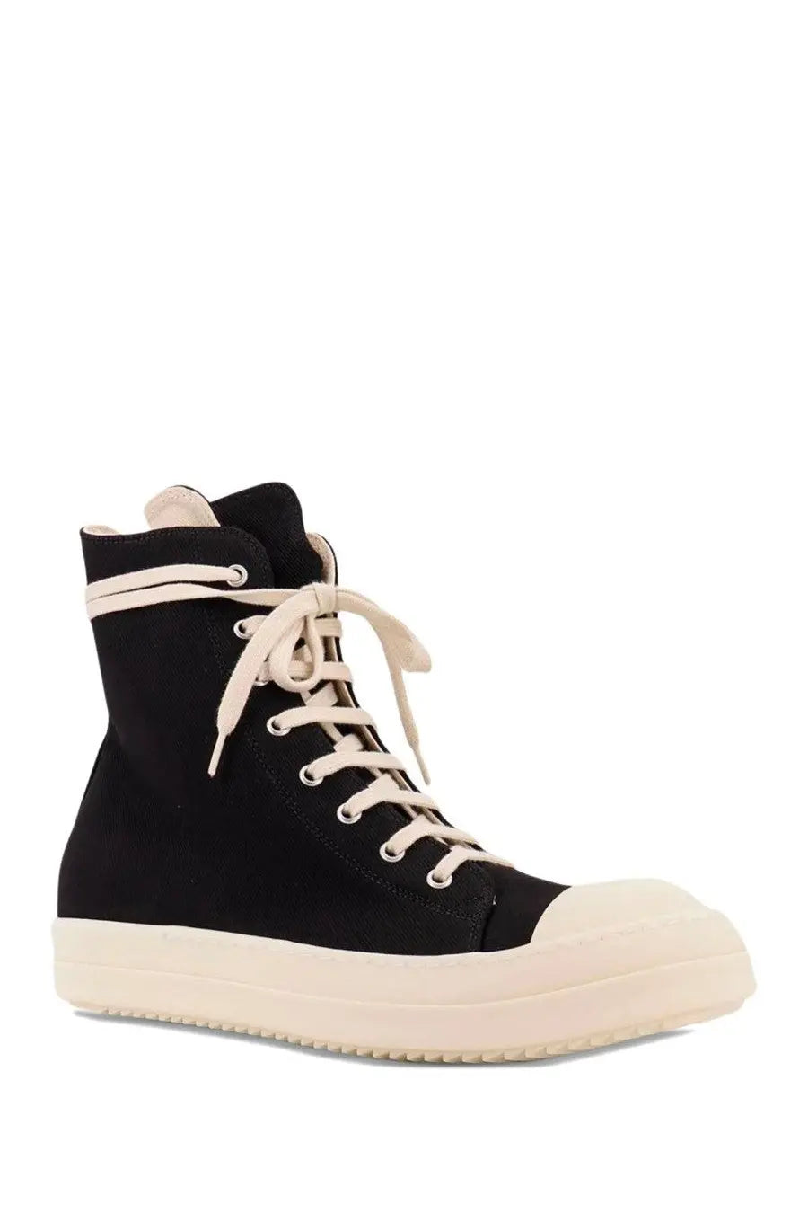 Black drkshdw men’s hollywood sneaks sneaker with cream laces rubber toe cap and thick soles in a high top design