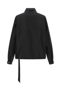 Drkshdw men’s black utility jacket back view with sleek minimalist design and distinctive tie down strap