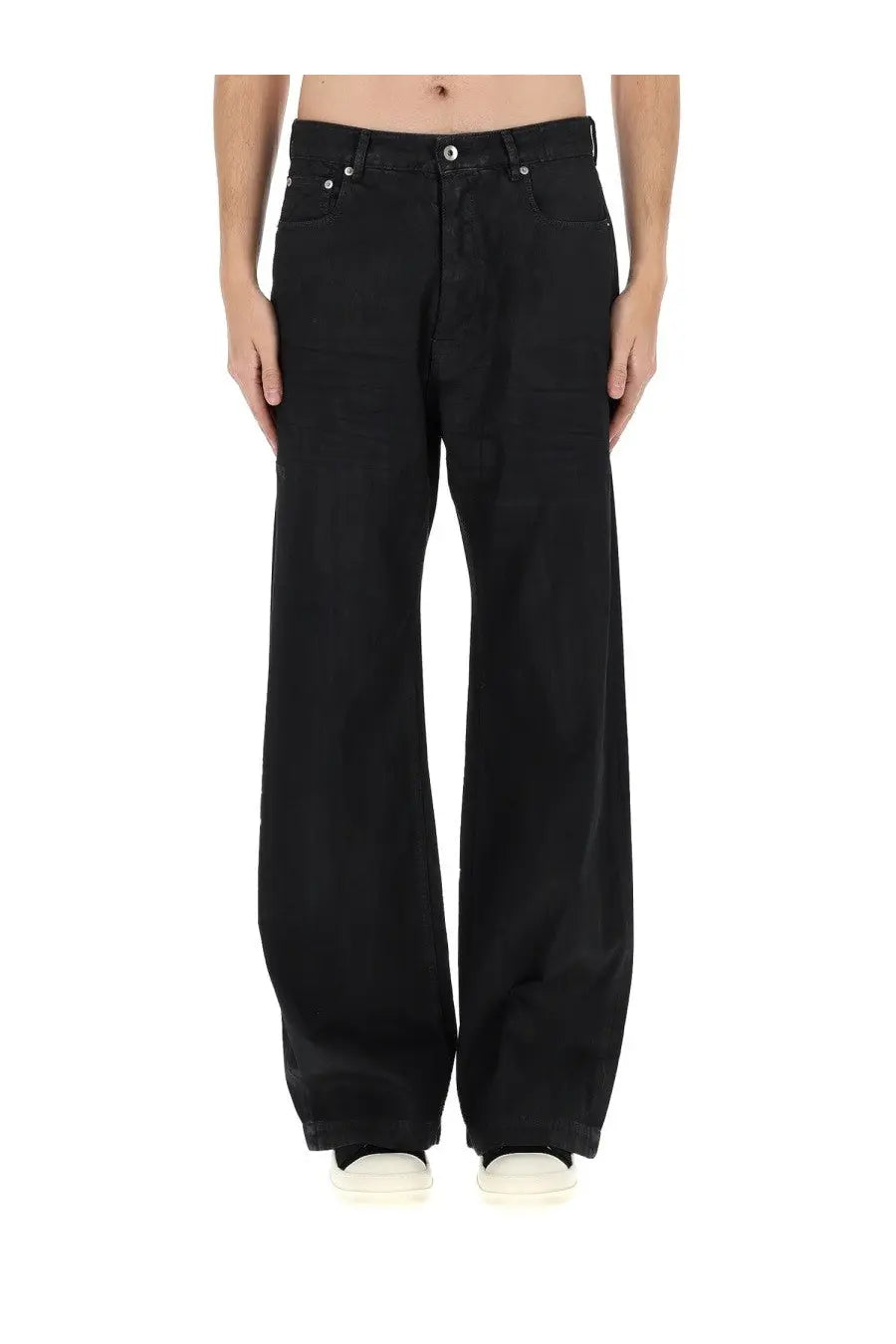 Black wide-leg denim trousers with silver-toned hardware from drkshdw men’s jeans geth black collection