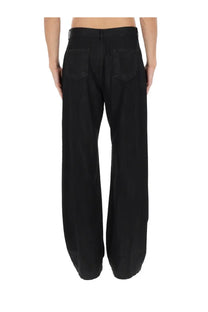 Black wide-leg drkshdw men’s jeans geth with straight-cut silhouette and classic back pockets shown from the back side