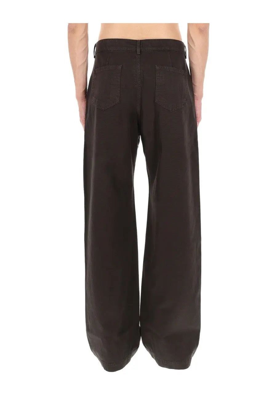 Back view of drkshdw men’s jeans geth brown black wide-leg trousers with straight cut silhouette and two rear pockets