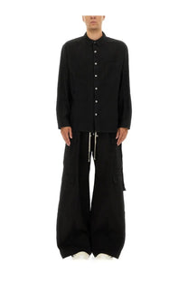 Drkshdw men’s jumbo black long-sleeved button-up shirt with classic collar and white buttons