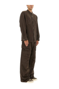Drkshdw men’s jumbo outershirt brown long-sleeved button-up shirt with two chest pockets and relaxed fit