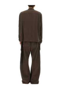 Drkshdw men’s jumbo outershirt brown utility jacket with cargo pockets and adjustable straps in durable fabric