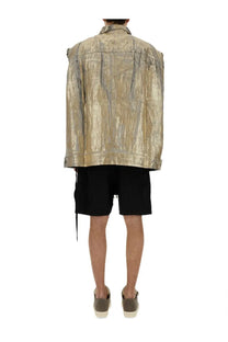 Drkshdw men’s jumbo vest gold metallic gold and silver distressed denim jacket with textured reflective surface