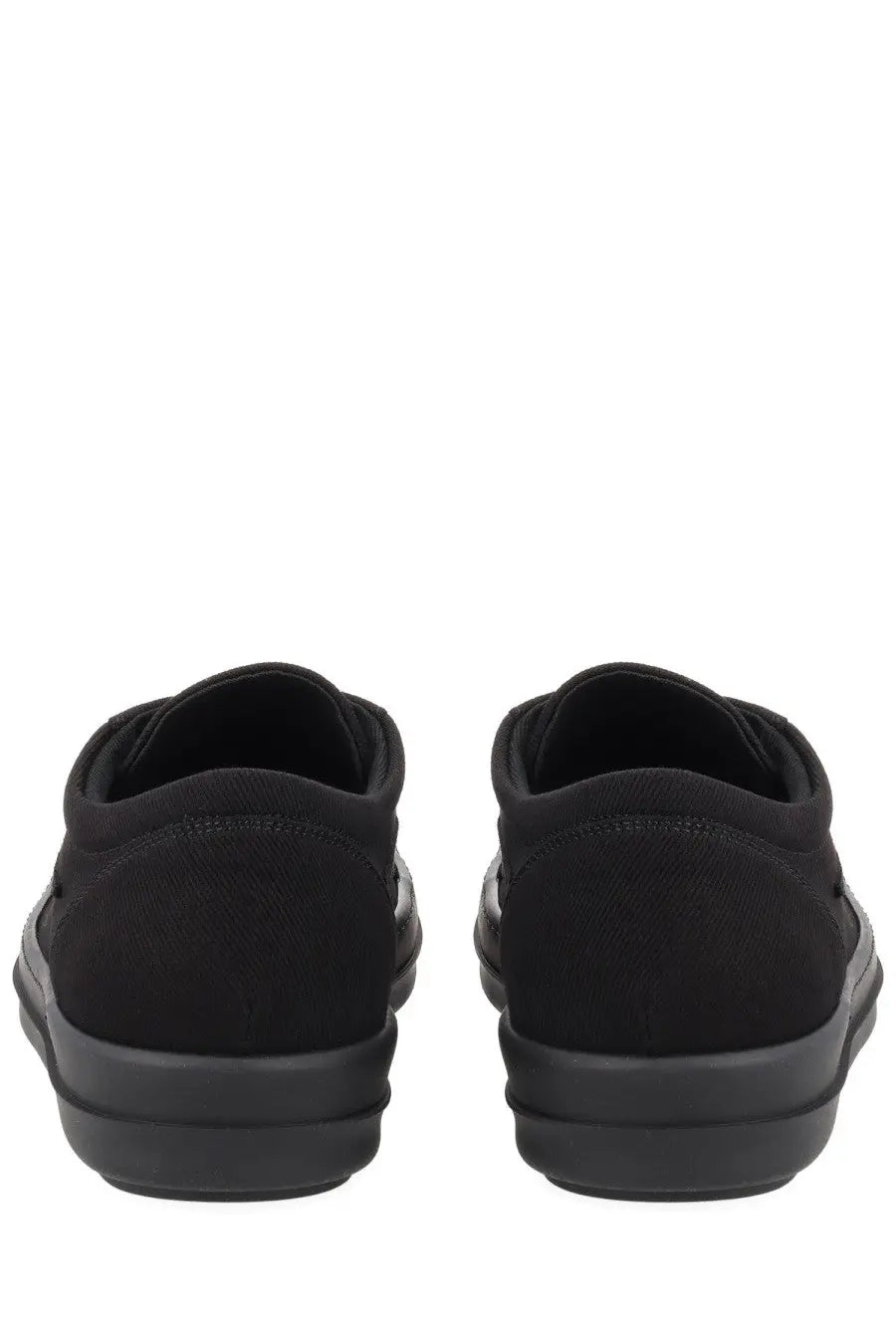 Drkshdw men’s laceless vintage sneaks sneaker in black canvas with rubber sole slip-on design visible from front side