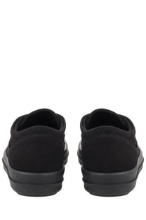 Drkshdw men’s laceless vintage sneaks sneaker in black canvas with rubber sole slip-on design visible from front side
