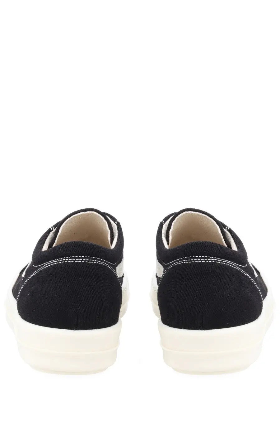 Drkshdw men’s laceless vintage sneaks black canvas slip-on sneakers with white rubber soles and contrasting stitching