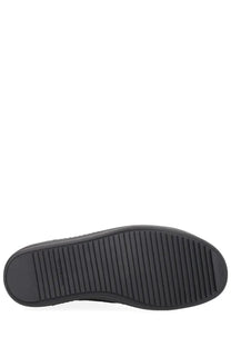 Black rubber sole with textured ribbed pattern of drkshdw men’s laceless vintage sneaks sneaker black