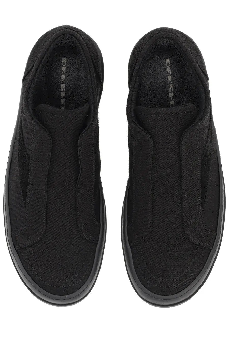Drkshdw men’s laceless vintage sneaks sneaker black with textured canvas upper and rubber sole slip-on design