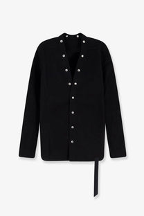 Drkshdw men’s Larry cotton black shirt with silver buttons long sleeves and tie at the hem