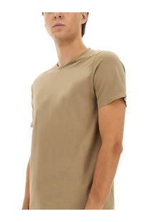 Beige short-sleeved crew neck cotton t-shirt for men from DRKSHDW Level collection shown from the front