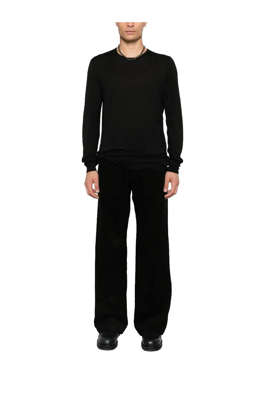 Drkshdw men’s black long sleeved crewneck sweater with soft slightly textured knit material