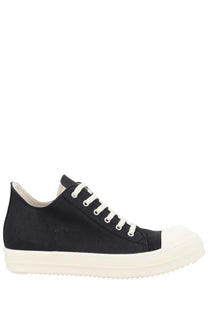 Drkshdw men’s low sneaks black canvas high-top sneaker with white laces rubber toe cap and sole