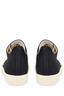 Drkshdw men’s low sneaks black canvas slip-on sneakers with thick off-white rubber sole for casual wear