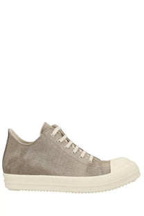 Beige canvas high-top sneaker with white rubber toe cap and sole in drkshdw men’s low sneaks sneaker grey style