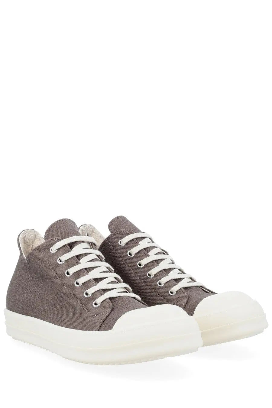Drkshdw men’s low sneaks sneaker grey gray canvas high top with white laces and thick off white rubber sole
