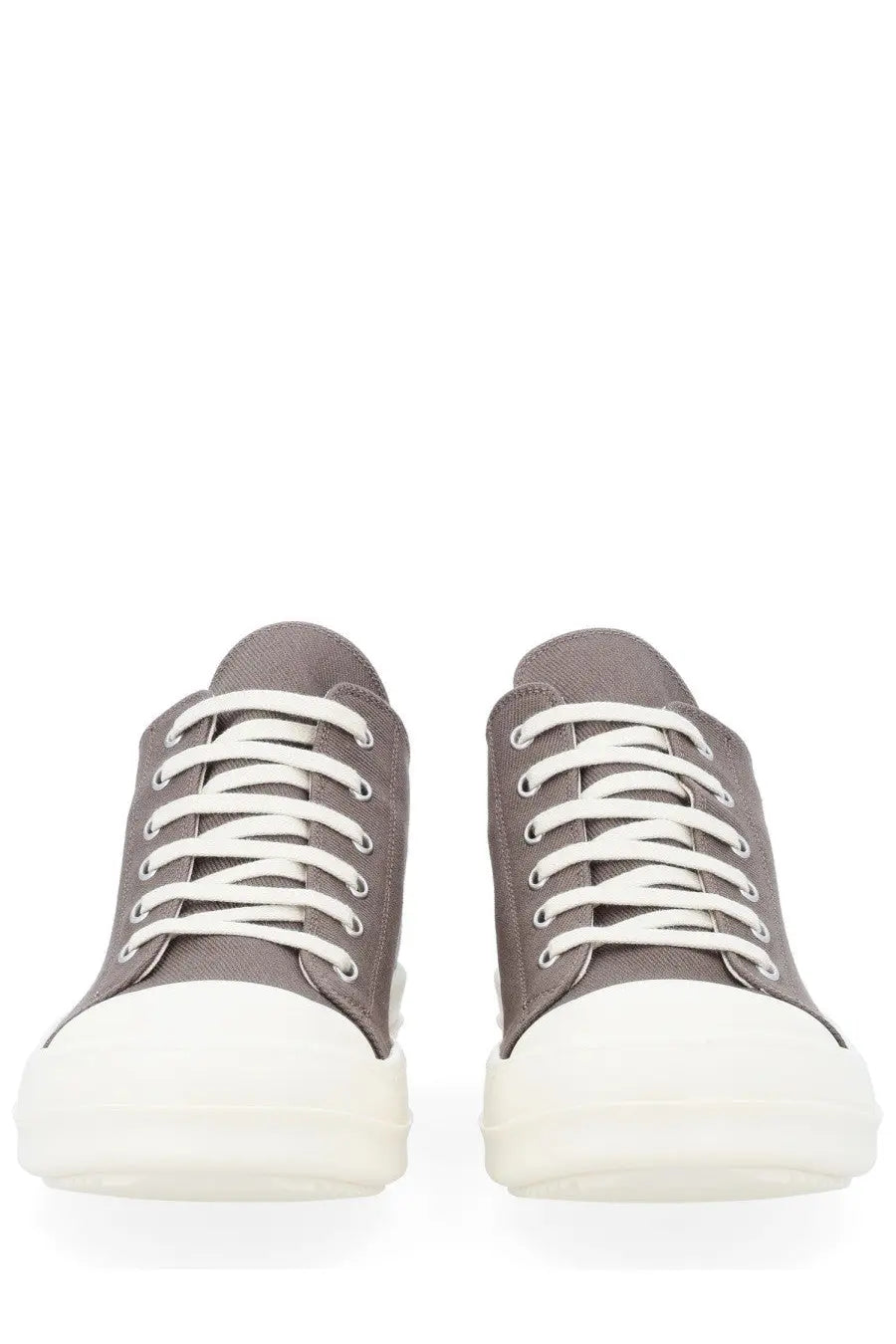 Drkshdw men’s low sneaks sneaker grey gray canvas sneaker with white laces and thick off-white rubber sole