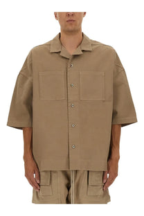 Beige drkshdw men’s magnum tommy shirt with short sleeves, button-up front, and two chest pockets