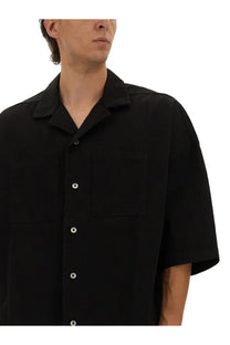 Drkshdw men’s magnum tommy black shirt with short sleeves silver buttons and two chest pockets