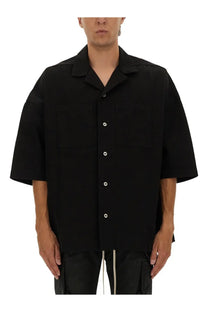 Drkshdw men’s magnum tommy black short-sleeved button-up shirt with white buttons and two chest pockets