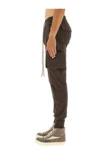 Dark brown cargo pants by DRKSHDW with multiple pockets and drawstring waistband for men Mastodon cut style