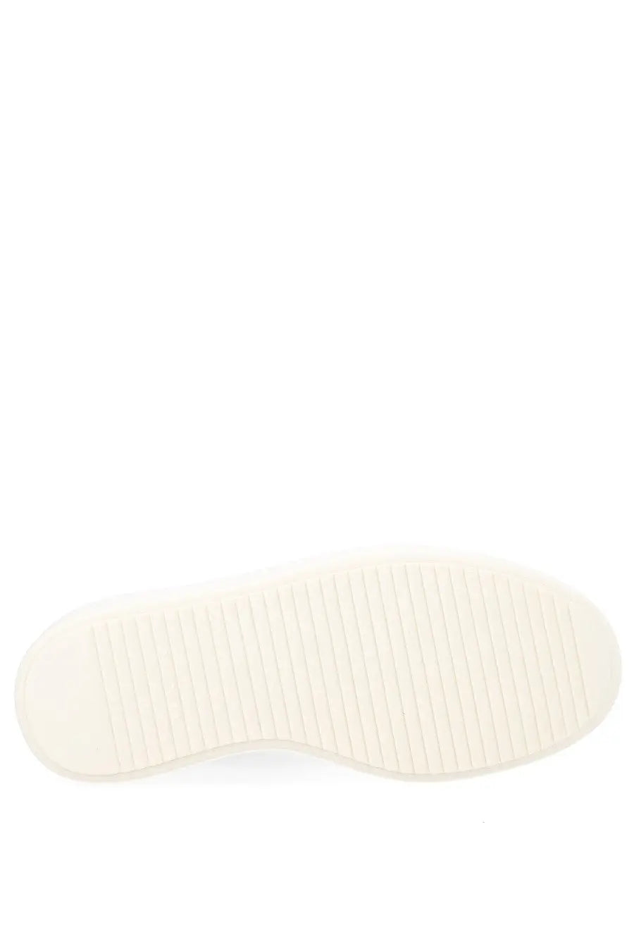 Cream-colored rubber sole with textured ribbed pattern on drkshdw men’s mega bumper low sneaks sneaker black