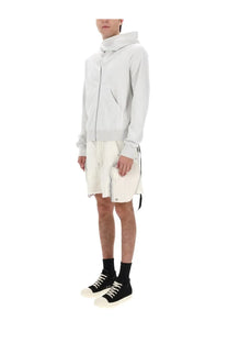Drkshdw men’s mountain sweatshirt white is a light gray high neck zip up hoodie with subtle texture and drawstring hem