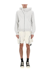 Drkshdw men’s mountain sweatshirt white light gray hooded zip-up jacket with asymmetrical zipper and seam detailing