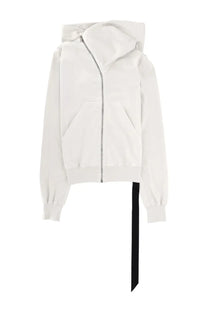 Drkshdw men’s mountain sweatshirt white minimalist zip-up hoodie with black ribbon detail at hem