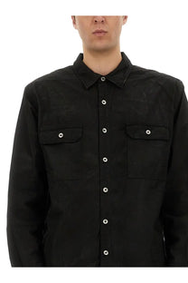 Drkshdw men’s outershirt jumbo black button-up shirt with two chest pockets and silver-toned buttons