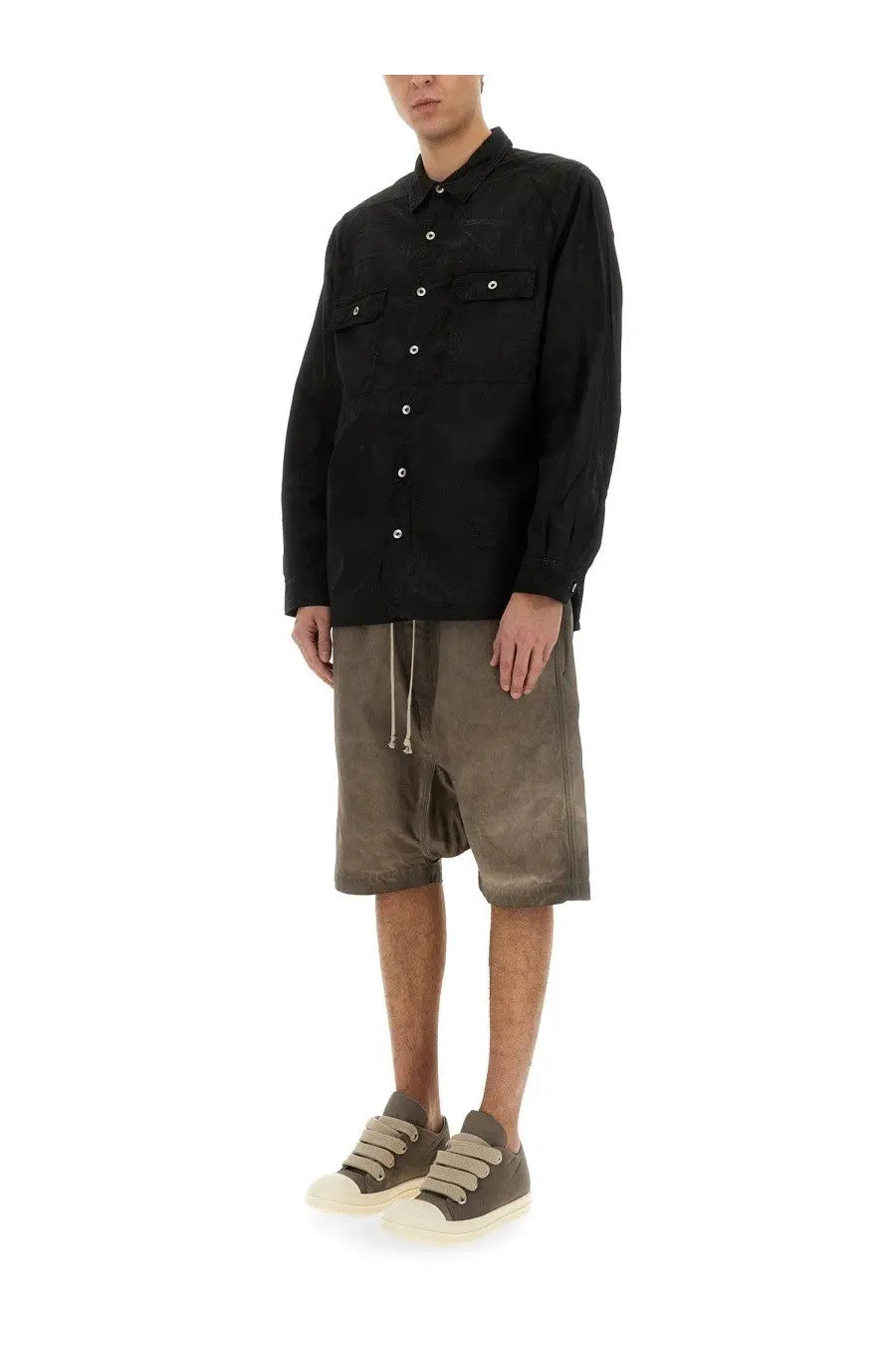 Drkshdw men’s outershirt jumbo black long-sleeved shirt with two chest pockets and silver buttons
