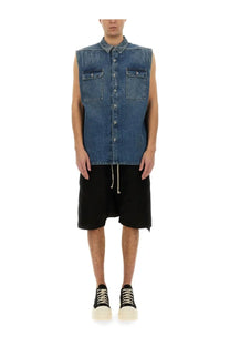 Drkshdw men’s blue denim sleeveless outer shirt with button-up front and two chest pockets jumbo tommy blue