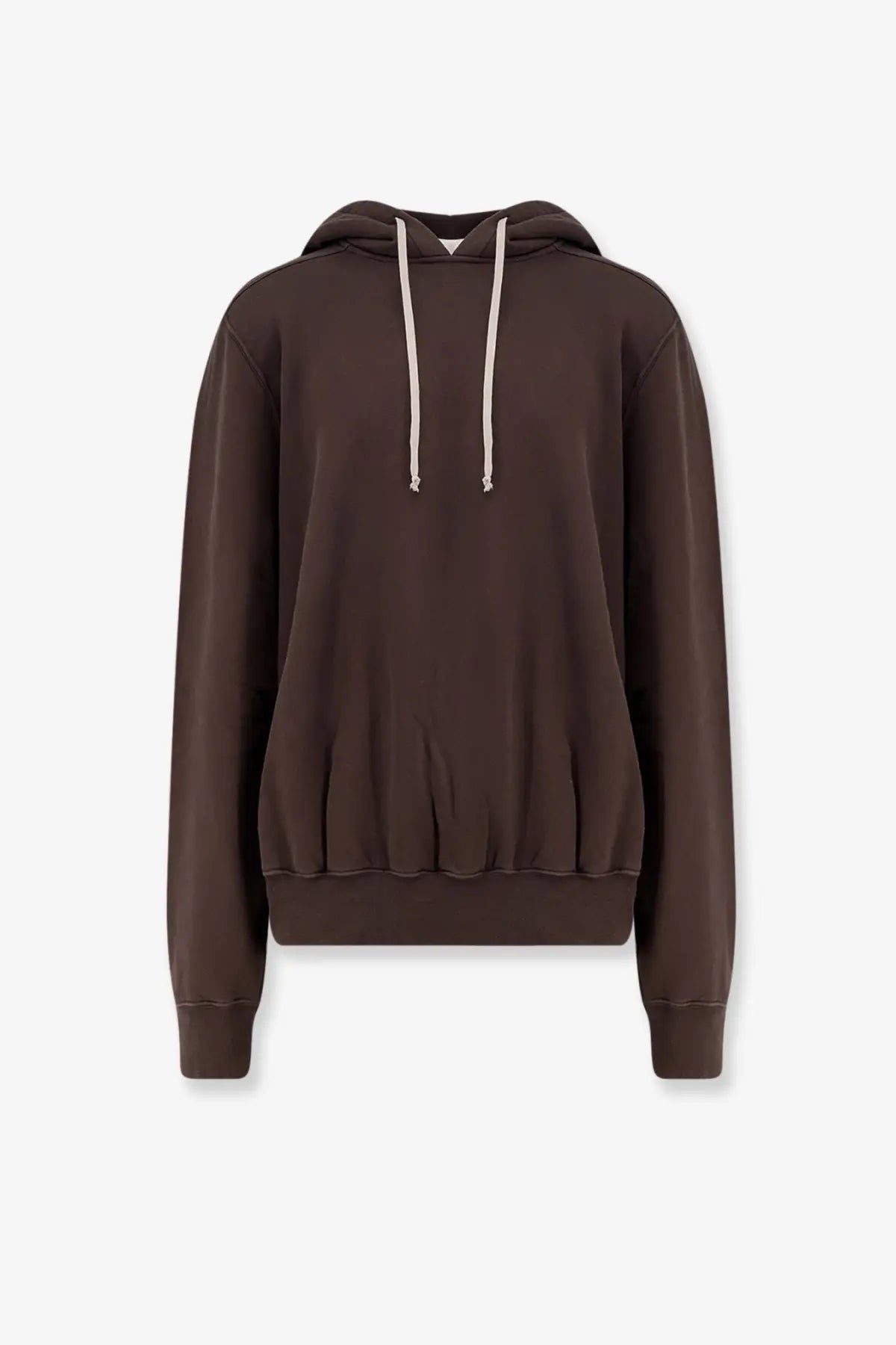 Drkshdw men’s oversized hoodie grey brown hooded sweatshirt with off-white drawstrings and ribbed hem organic cotton