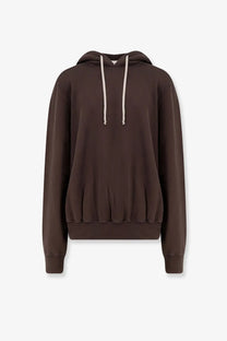 Drkshdw men’s oversized hoodie grey brown hooded sweatshirt with off-white drawstrings and ribbed hem organic cotton
