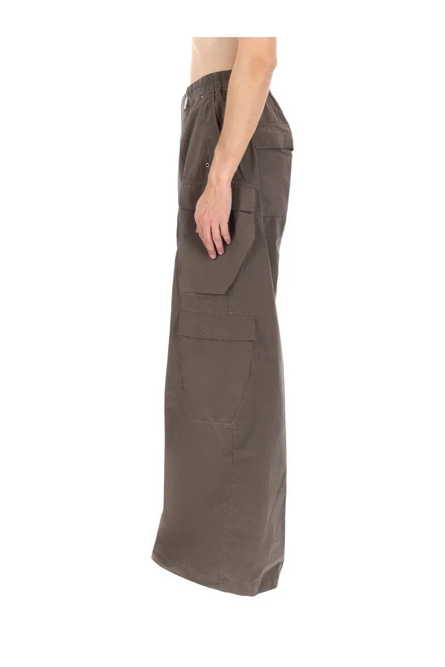 Drkshdw men’s pantalone cargo jumbo belas brown dark olive cargo pants with multiple large pockets and elastic waistband