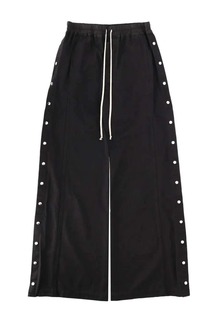 Drkshdw men’s pantalone wide pusher black wide-leg pants with white drawstring and silver button side accents