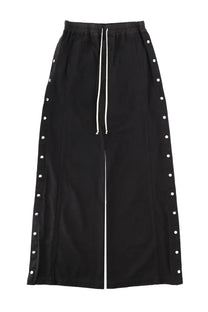 Drkshdw men’s pantalone wide pusher black wide-leg pants with white drawstring and silver button accents along sides