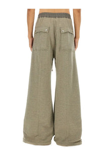 Olive green wide-leg sweatpants with drawstring waistband and silver button pockets in drkshdw men’s geth belas grey