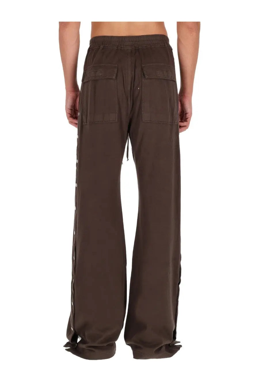 Drkshdw men’s brown wide-leg pants with side pockets and drawstring waistband for casual wear