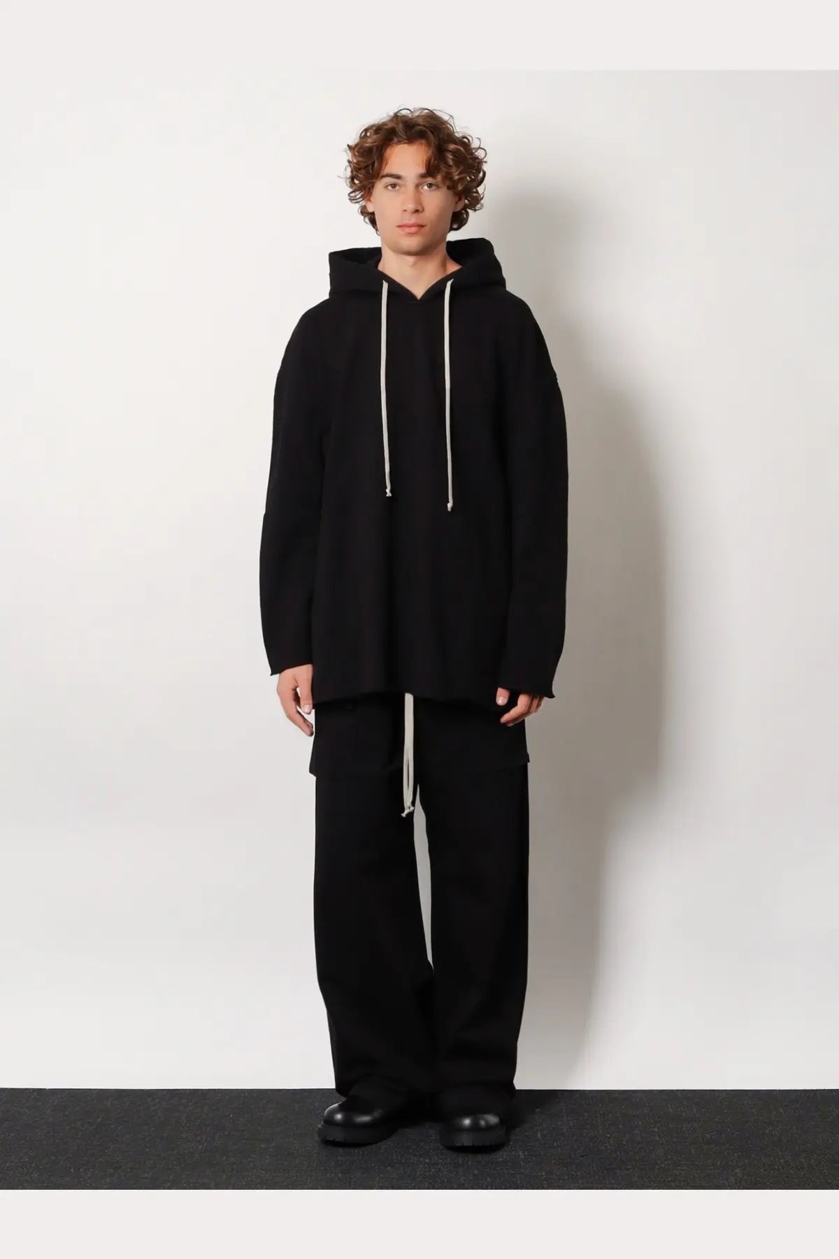 Drkshdw men’s peter cotton sweatshirt black oversized hoodie with white drawstrings in cotton material