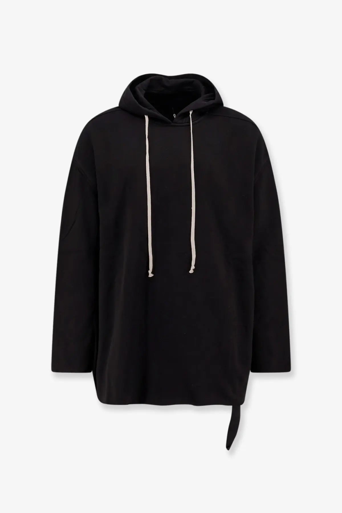 Drkshdw men’s peter cotton sweatshirt black oversized hoodie with white drawstrings and asymmetrical hem