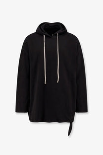Drkshdw men’s peter cotton sweatshirt black oversized hoodie with white drawstrings and asymmetrical hem