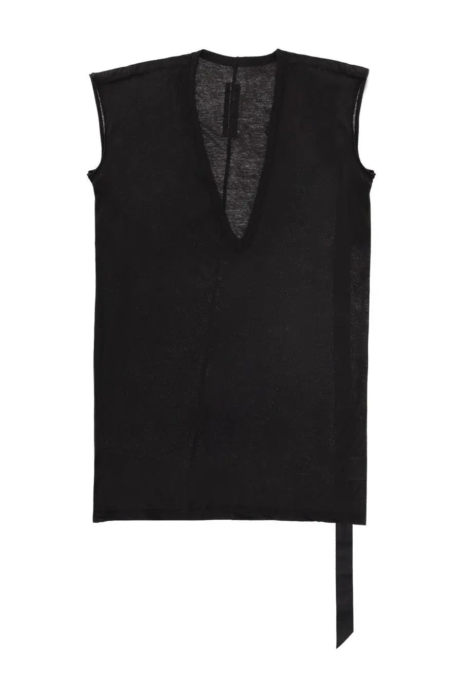 Drkshdw men’s shirt dylan black sleeveless top with deep v-neckline sheer mesh back and asymmetrical tie detail