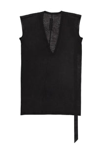 Drkshdw men’s shirt dylan black sleeveless top with deep v-neckline sheer mesh back and asymmetrical tie detail