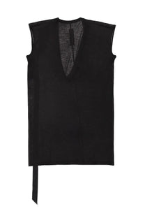 Drkshdw men’s shirt dylan black sleeveless top with deep v-neckline sheer mesh panel and asymmetrical side slits