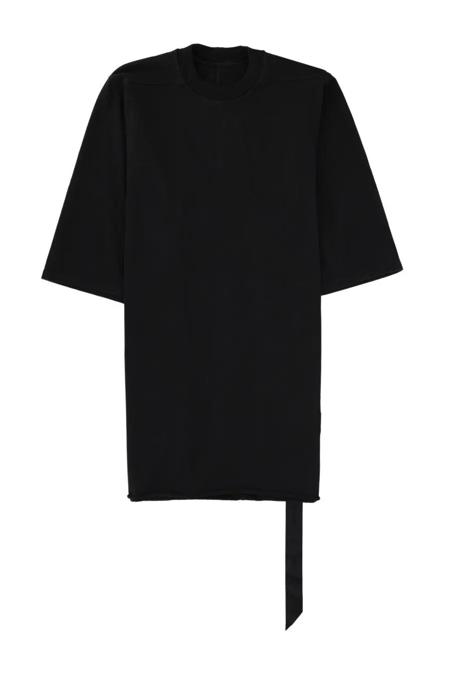 Drkshdw men’s jumbo black t-shirt with ribbed crew neckline short sleeves and asymmetrical hem tied with long ribbon