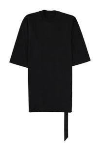 Drkshdw men’s jumbo black t-shirt with ribbed crew neckline short sleeves and asymmetrical hem tied with long ribbon