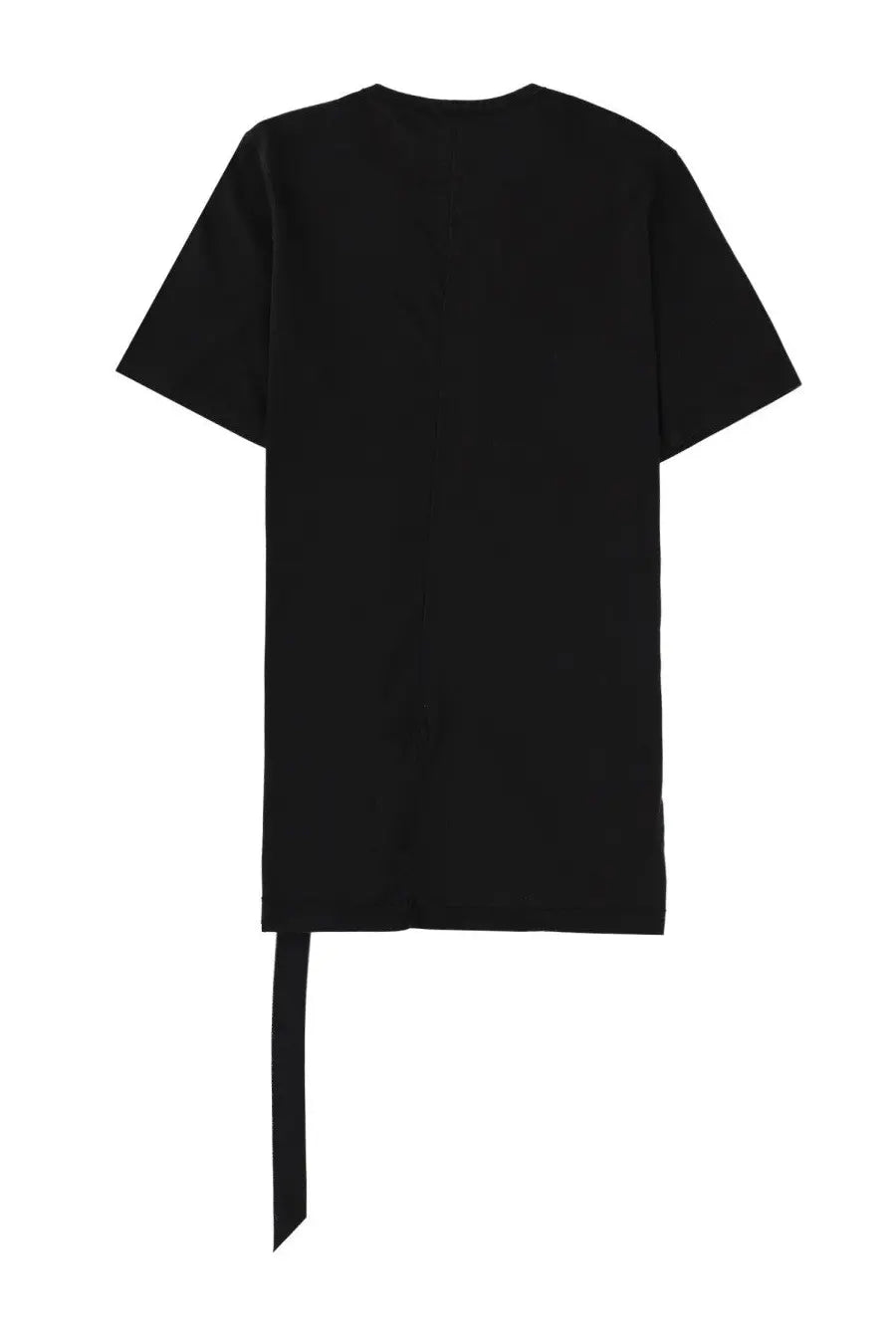 Drkshdw men’s black short-sleeved t-shirt with asymmetrical hem and long tail strap made from soft cotton