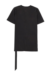 Drkshdw men’s black short-sleeved shirt with central seam and long tie at hem made from soft cotton